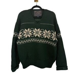 Vintage Abercrombie & Fitch Wool Sweater Green Fair Isle Nordic‎ Ski Snowflake L